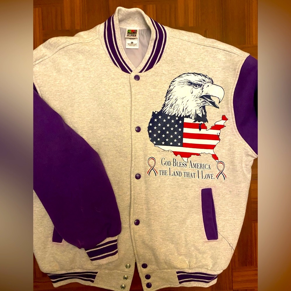 Vintage Custom Fruit of the Loom Bomber Jacket Patriotic Bald Eagle Graphic XL